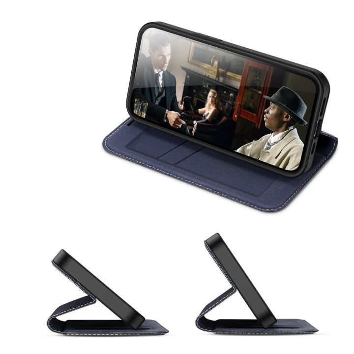 Skin X2 dėklas iPhone 14 Plus dėklui su magnetiniu atvartu mėlynos spalvos