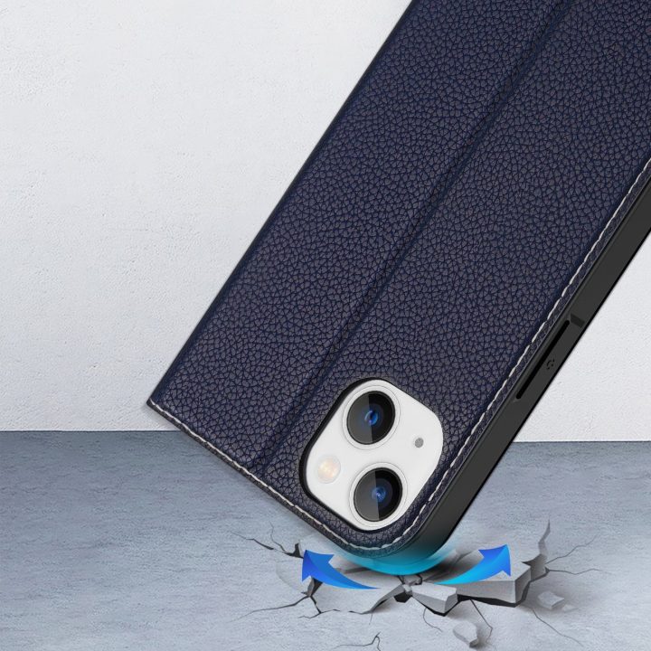 Skin X2 dėklas iPhone 14 Plus dėklui su magnetiniu atvartu mėlynos spalvos