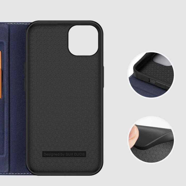Skin X2 dėklas iPhone 14 Plus dėklui su magnetiniu atvartu mėlynos spalvos