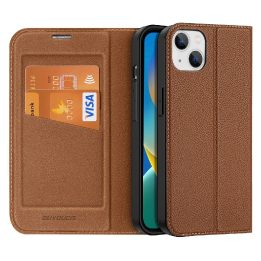 Skin X2 dėklas iPhone 14 Plus dėklui su magnetiniu atvartu rudos spalvos