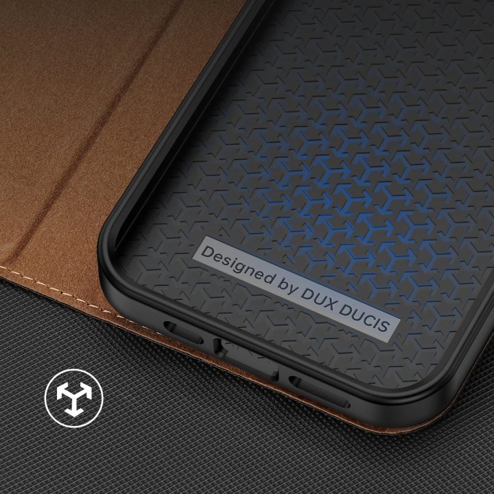 Skin X2 dėklas iPhone 14 Plus dėklui su magnetiniu atvartu rudos spalvos
