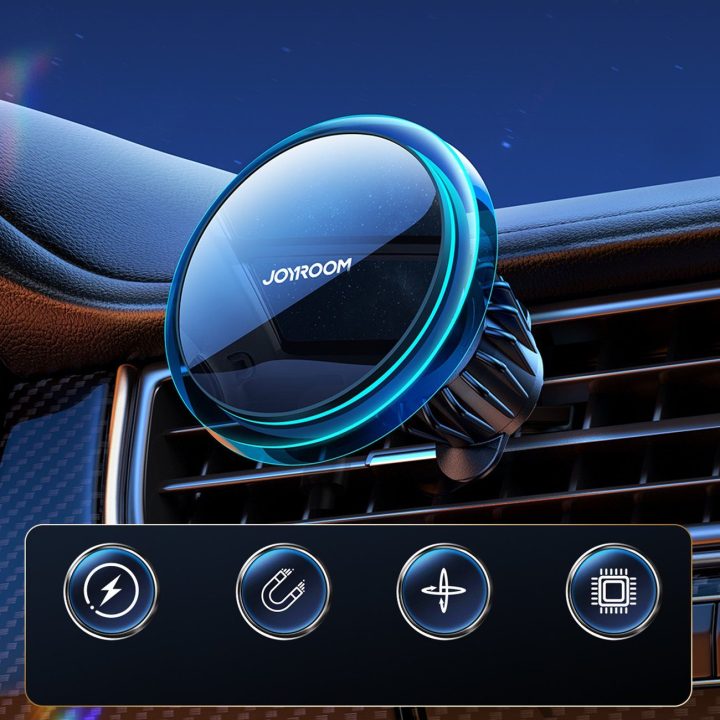 Air Vent“ automobilio telefono laikiklis su 15 W Qi“ belaidžiu įkrovikliu (suderinamas MagSafe“) Sidabrinis (JR-ZS291)