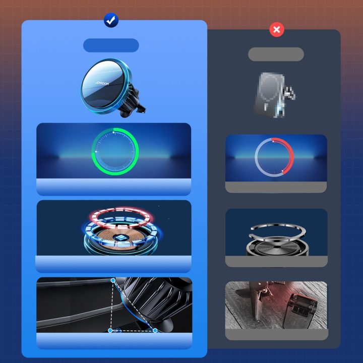 Air Vent“ automobilio telefono laikiklis su 15 W Qi“ belaidžiu įkrovikliu (suderinamas MagSafe“) Sidabrinis (JR-ZS291)