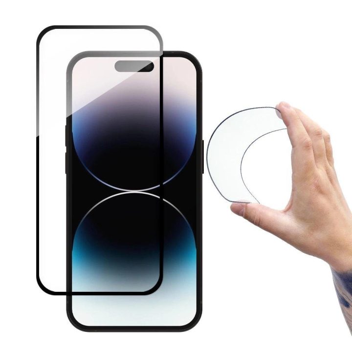 Full Cover Flexi Nano Glass grūdintas stiklas skirtas iPhone 14 Pro lankstus su juodu rėmeliu