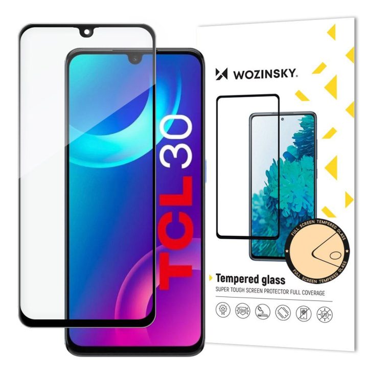 Itin patvarus Full Glue grūdintas stiklas per visą ekraną su Case Friendly TCL 30 juodu rėmeliu