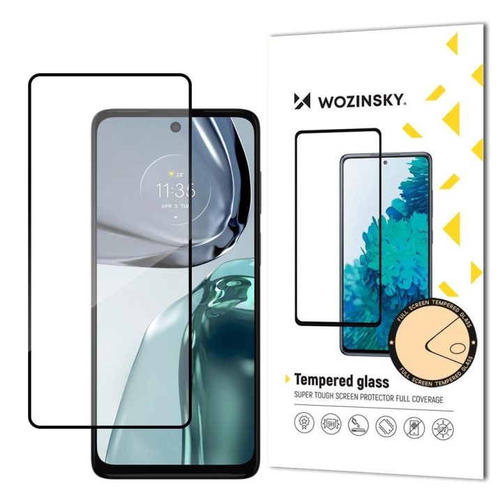 Itin patvarus pilnai klijais grūdintas stiklas viso ekrano su rėmeliu patogiu dėklu Motorola Moto G62 Black