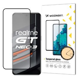 Itin tvirtas, pilnai klijuojamas grūdintas stiklas, viso ekrano su rėmeliu tinkamas dėklas Realme GT Neo 3 juodas
