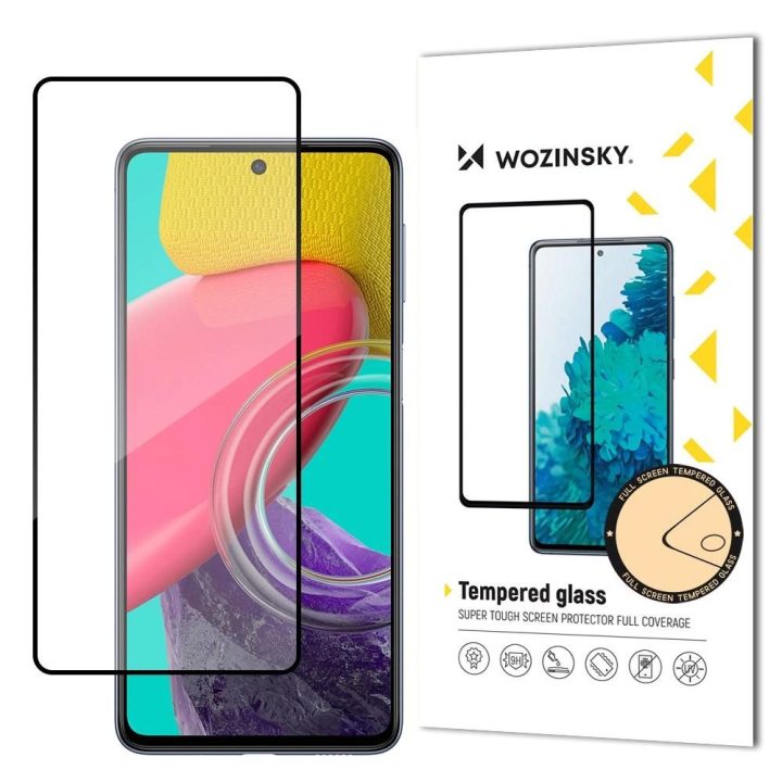 Itin tvirtas, pilnai klijuojamas grūdintas stiklas, viso ekrano su rėmeliu tinkamas dėklas Samsung Galaxy M53 5G Black
