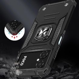 Ring Armor dėklas Samsung Galaxy A03 šarvuoto dangtelio magnetinis laikiklis žiedas juodas