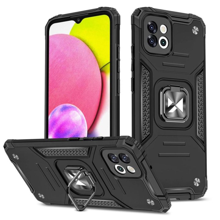 Ring Armor dėklas Samsung Galaxy A03 šarvuoto dangtelio magnetinis laikiklis žiedas juodas