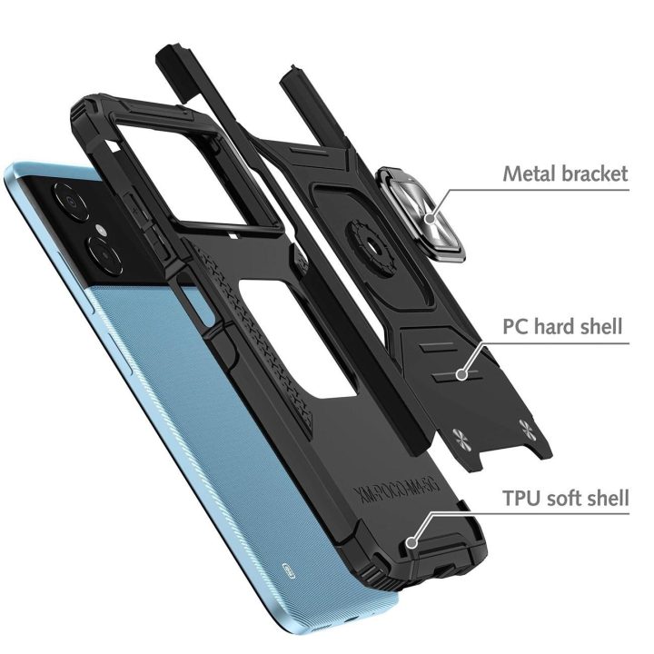 Ring Armor dėklas Samsung Galaxy A03 šarvuoto dangtelio magnetinis laikiklis žiedas juodas