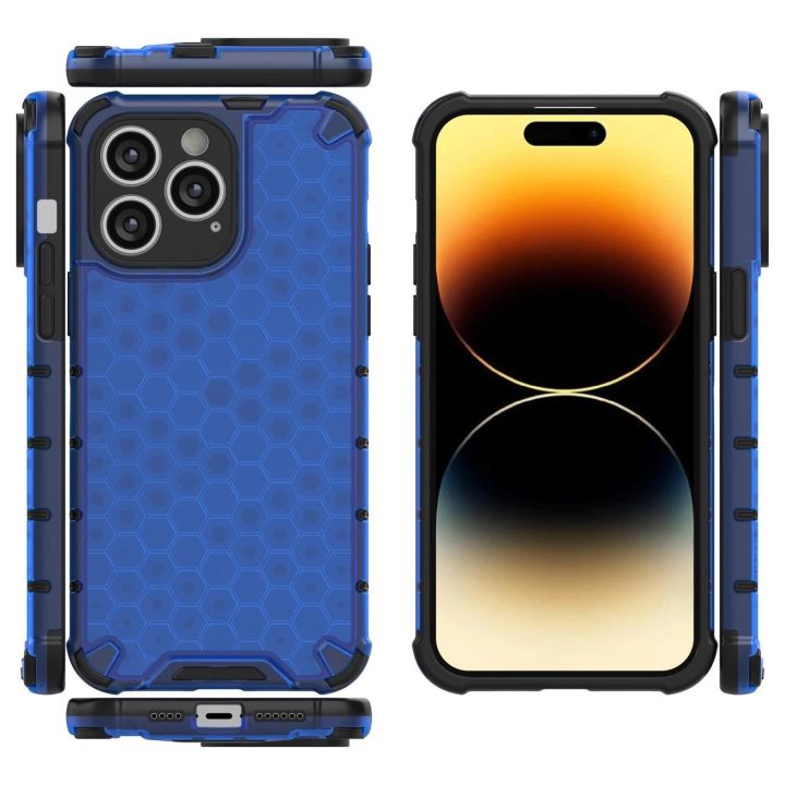 Korinis dėklas iPhone 14 Pro Max šarvuotajam hibridiniam dangteliui mėlynas