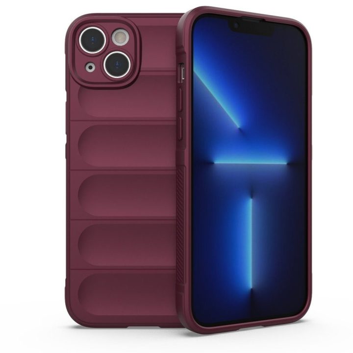skirtas iPhone 14 Plus elastingas šarvuotas bordo spalvos dėklas