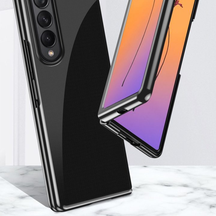 Plating Case dėklas, skirtas Samsung Galaxy Z Fold 4 dangteliui su metaliniu mėlynu rėmeliu