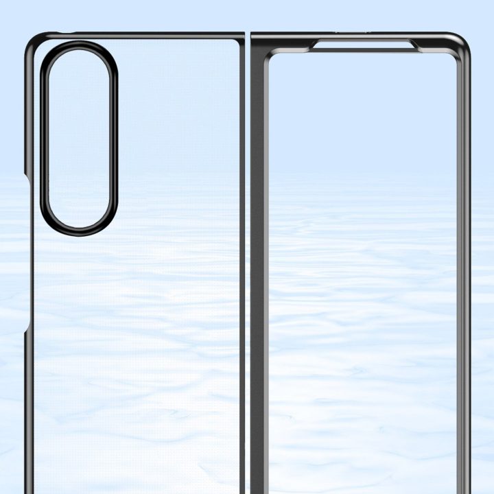 Plating Case dėklas, skirtas Samsung Galaxy Z Fold 4 dangteliui su metaliniu mėlynu rėmeliu