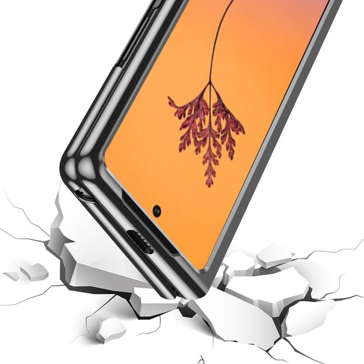 Plating Case dėklas, skirtas Samsung Galaxy Z Fold 4 dangteliui su metaliniu mėlynu rėmeliu