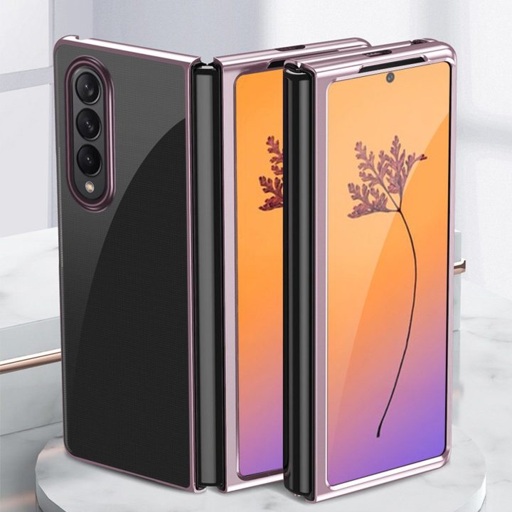 Plating Case dėklas, skirtas Samsung Galaxy Z Fold 4 dangteliui su metaliniu mėlynu rėmeliu