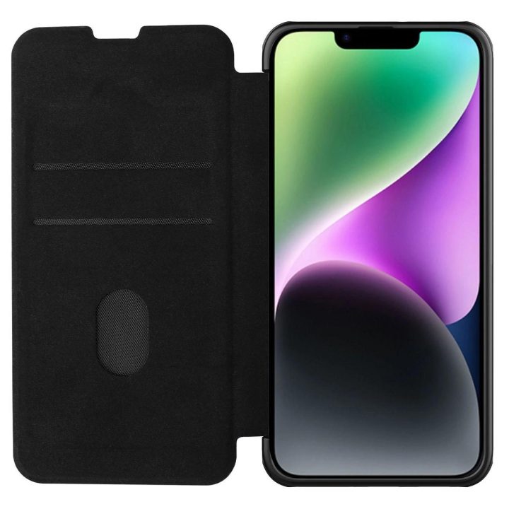 Nillkin Qin Pro odinis dėklas - paprastos odos iPhone 14 Plus 6.7 2022 Classic Black