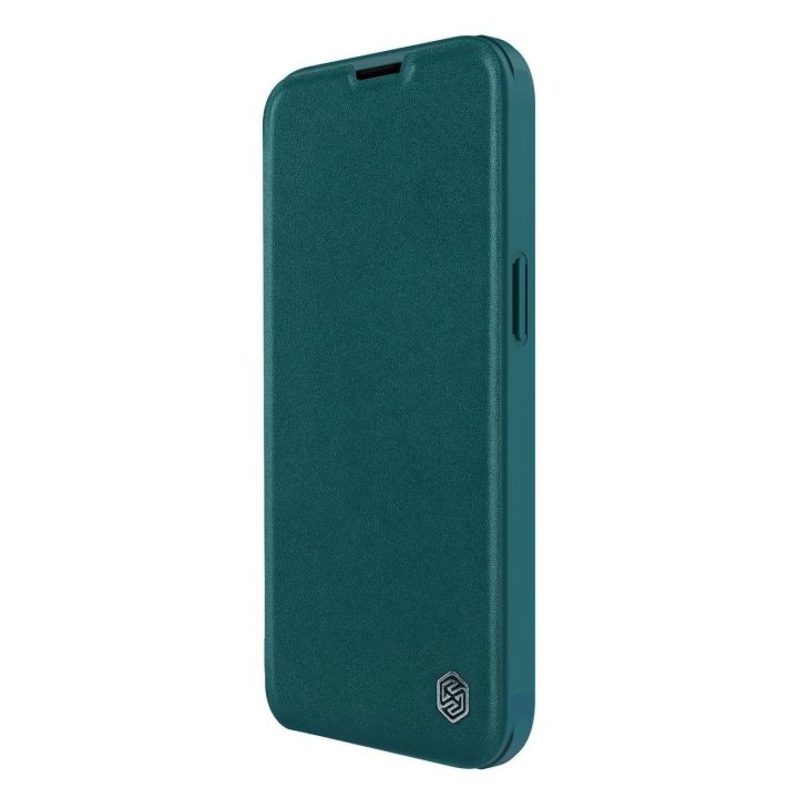 Nillkin Qin Pro odinis dėklas - paprastos odos iPhone 14 Plus 6.7 2022 Exuberant Green