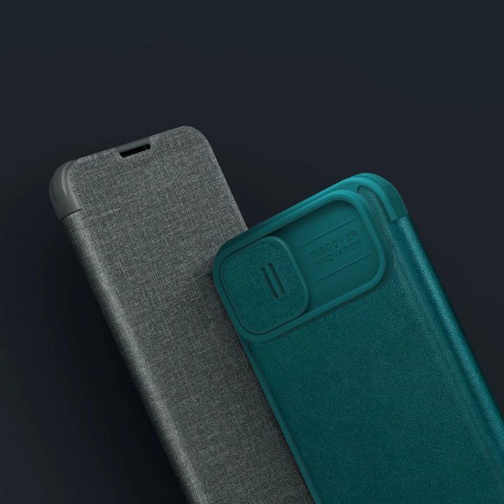 Nillkin Qin Pro odinis dėklas - paprastos odos iPhone 14 Plus 6.7 2022 Exuberant Green