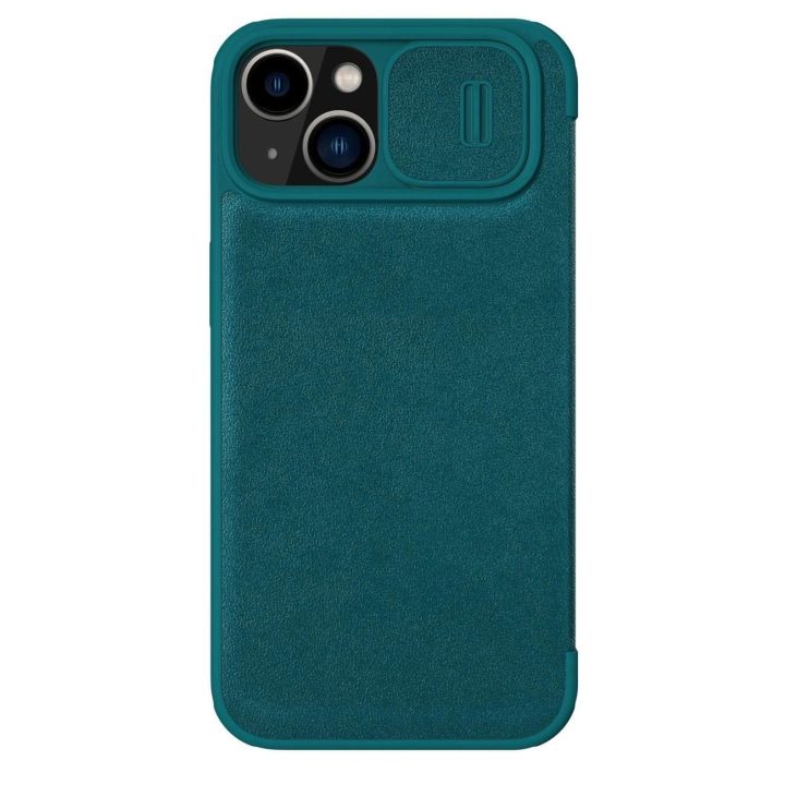 Nillkin Qin Pro odinis dėklas - paprastos odos iPhone 14 Plus 6.7 2022 Exuberant Green