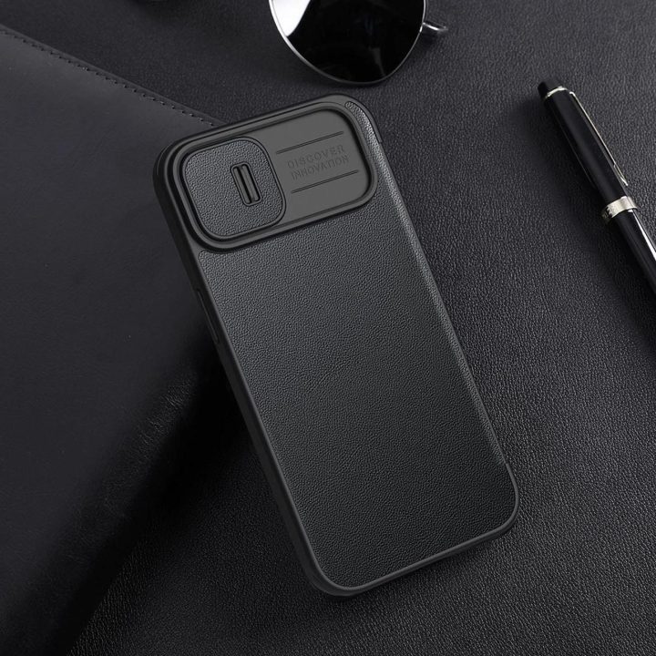 Nillkin Qin Pro odinis dėklas - paprastos odos iPhone 14 Plus 6.7 2022 Exuberant Green