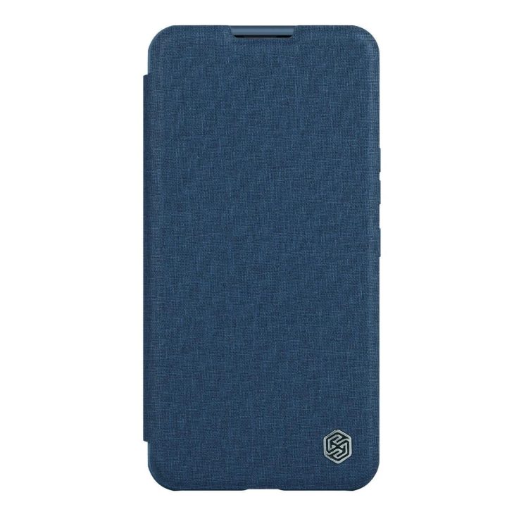 Nillkin Qin Cloth Pro“ dėklas, skirtas iPhone 14 Plus“ fotoaparato apsaugai, dėklo dangtelio dėklas, atverčiamas mėlynas