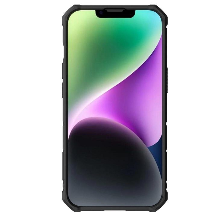 Nillkin CamShield Armor Pro dėklo dangtelis iPhone 14 Plus šarvų dangtelis su fotoaparato dangtelio žiedo stovu juodas