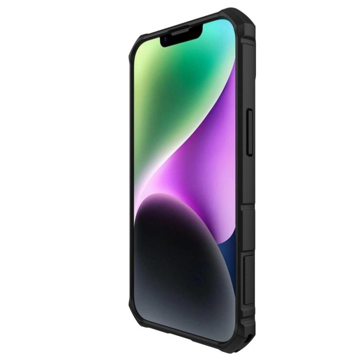 Nillkin CamShield Armor Pro dėklo dangtelis iPhone 14 Plus šarvų dangtelis su fotoaparato dangtelio žiedo stovu juodas