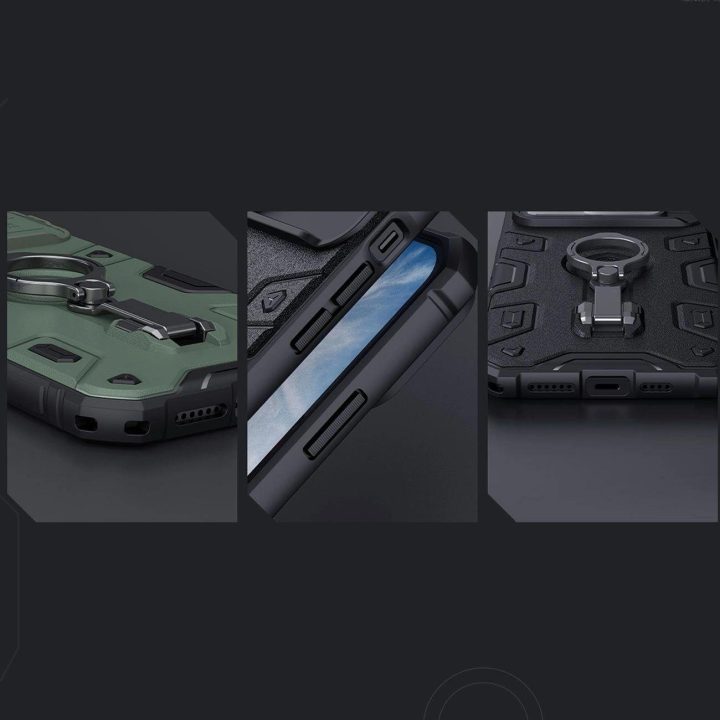 Nillkin CamShield Armor Pro dėklo dangtelis iPhone 14 Plus šarvų dangtelis su fotoaparato dangtelio žiedo stovu mėlynas