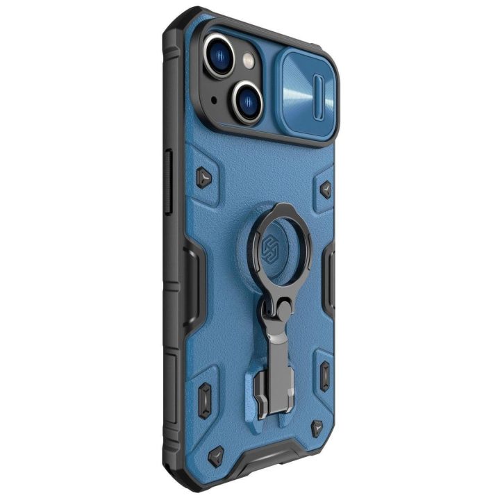 Nillkin CamShield Armor Pro dėklo dangtelis iPhone 14 Plus šarvų dangtelis su fotoaparato dangtelio žiedo stovu mėlynas