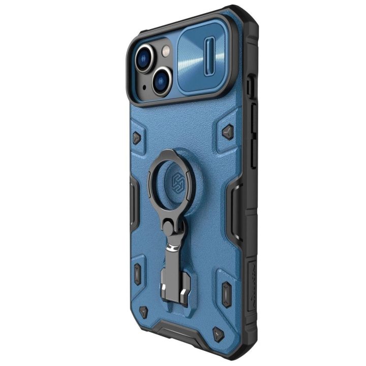 Nillkin CamShield Armor Pro dėklo dangtelis iPhone 14 Plus šarvų dangtelis su fotoaparato dangtelio žiedo stovu mėlynas