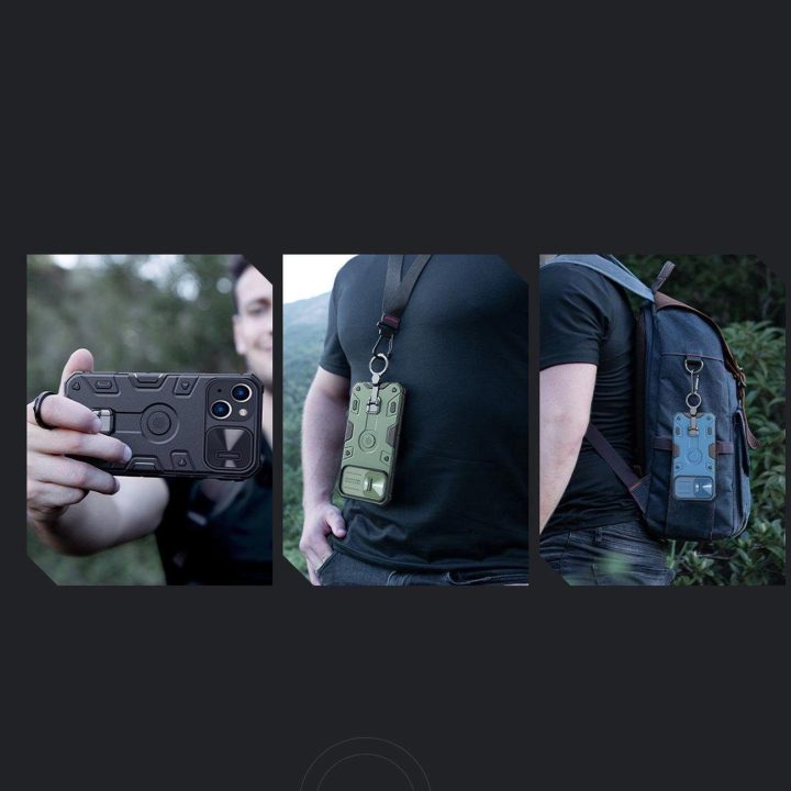 Nillkin CamShield Armor Pro dėklo dangtelis iPhone 14 Plus šarvų dangtelis su fotoaparato dangtelio žiedo stovu mėlynas