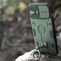 Nillkin CamShield Armor Pro magnetinis dėklas, skirtas iPhone 14 Plus MagSafe šarvuoto dangčio stovo žiedas juodas