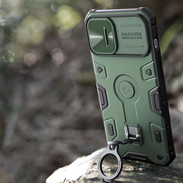 Nillkin CamShield Armor Pro magnetinis dėklas, skirtas iPhone 14 Plus MagSafe šarvuoto dangčio stovo žiedas juodas