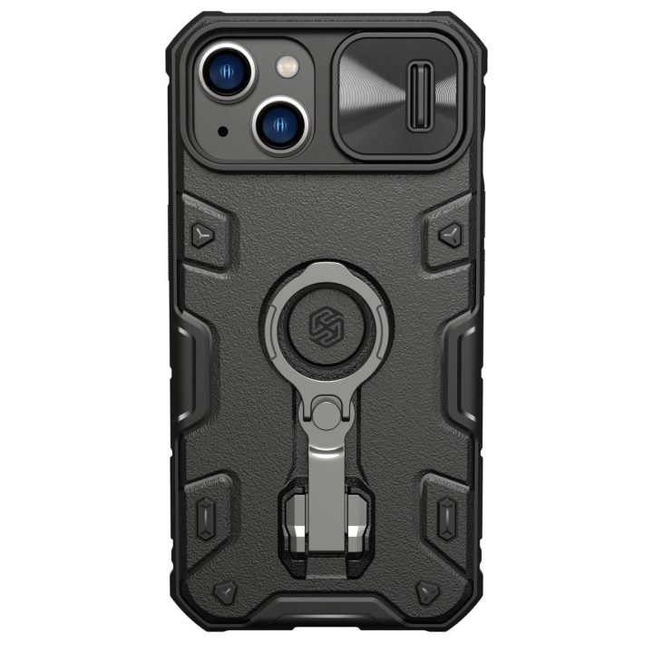 Nillkin CamShield Armor Pro magnetinis dėklas, skirtas iPhone 14 Plus MagSafe šarvuoto dangčio stovo žiedas juodas