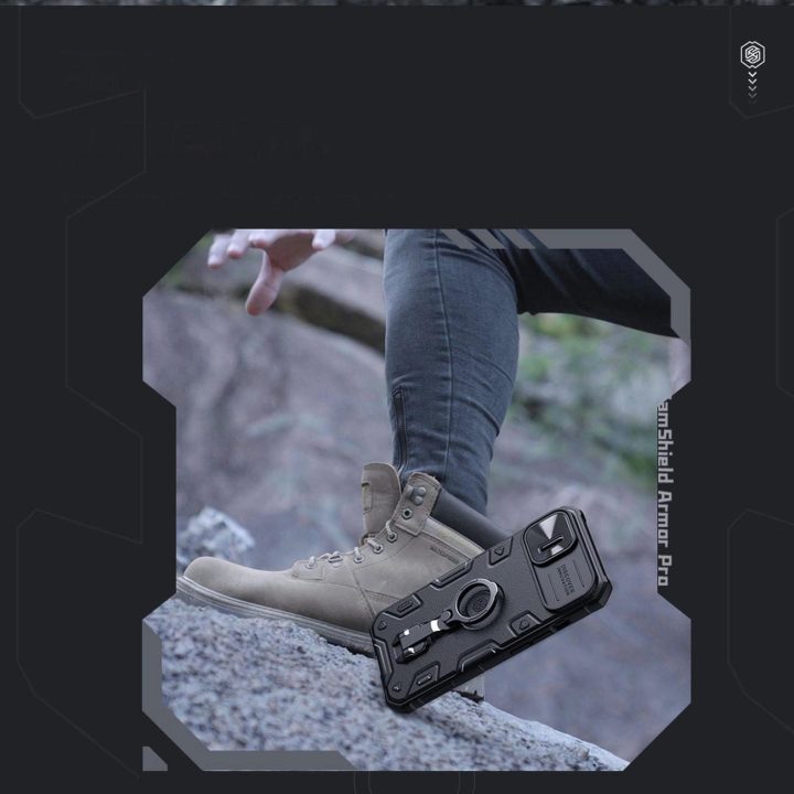 Nillkin CamShield Armor Pro magnetinis dėklas, skirtas iPhone 14 Plus MagSafe šarvuoto dangčio stovo žiedas juodas