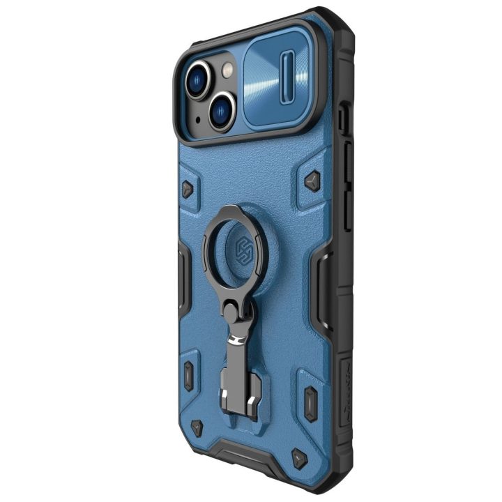 Nillkin CamShield Armor Pro magnetinis dėklas iPhone 14 Plus magnetinis MagSafe dangtelis su fotoaparato dangteliu mėlynas