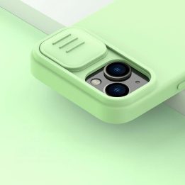 Nillkin CamShield magnetinis silikoninis dėklas iPhone 14 Plus magnetinis MagSafe dangtelis su fotoaparato dangteliu juodas