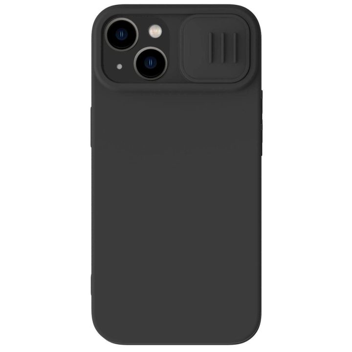 Nillkin CamShield magnetinis silikoninis dėklas iPhone 14 Plus magnetinis MagSafe dangtelis su fotoaparato dangteliu juodas