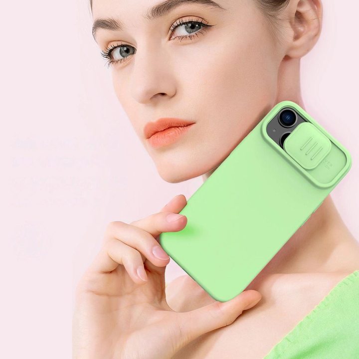 Nillkin CamShield magnetinis silikoninis dėklas iPhone 14 Plus magnetinis MagSafe dangtelis su fotoaparato dangteliu juodas