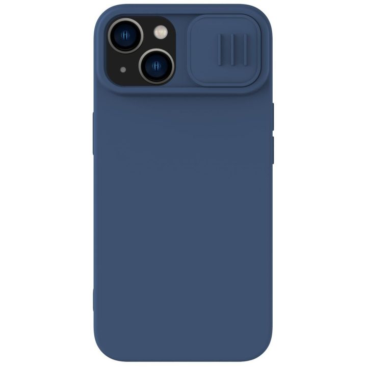 Nillkin CamShield magnetinis silikoninis dėklas iPhone 14 Plus magnetinis MagSafe dangtelis su fotoaparato dangteliu mėlynas