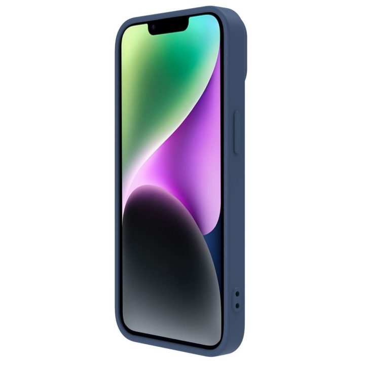 Nillkin CamShield magnetinis silikoninis dėklas iPhone 14 Plus magnetinis MagSafe dangtelis su fotoaparato dangteliu mėlynas