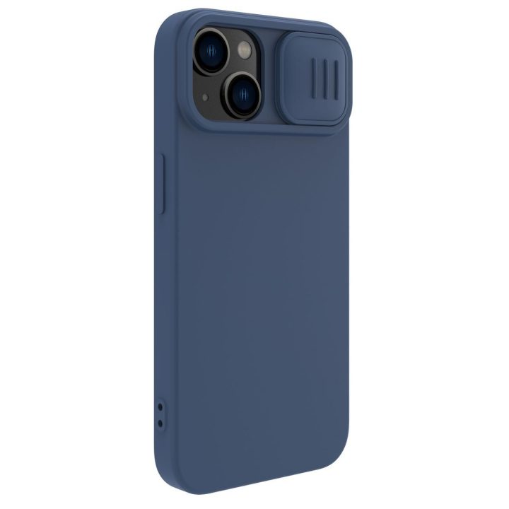 Nillkin CamShield magnetinis silikoninis dėklas iPhone 14 Plus magnetinis MagSafe dangtelis su fotoaparato dangteliu mėlynas