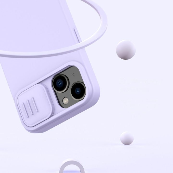 Nillkin CamShield magnetinis silikoninis dėklas iPhone 14 Plus magnetinis MagSafe dangtelis su fotoaparato dangteliu mėlynas