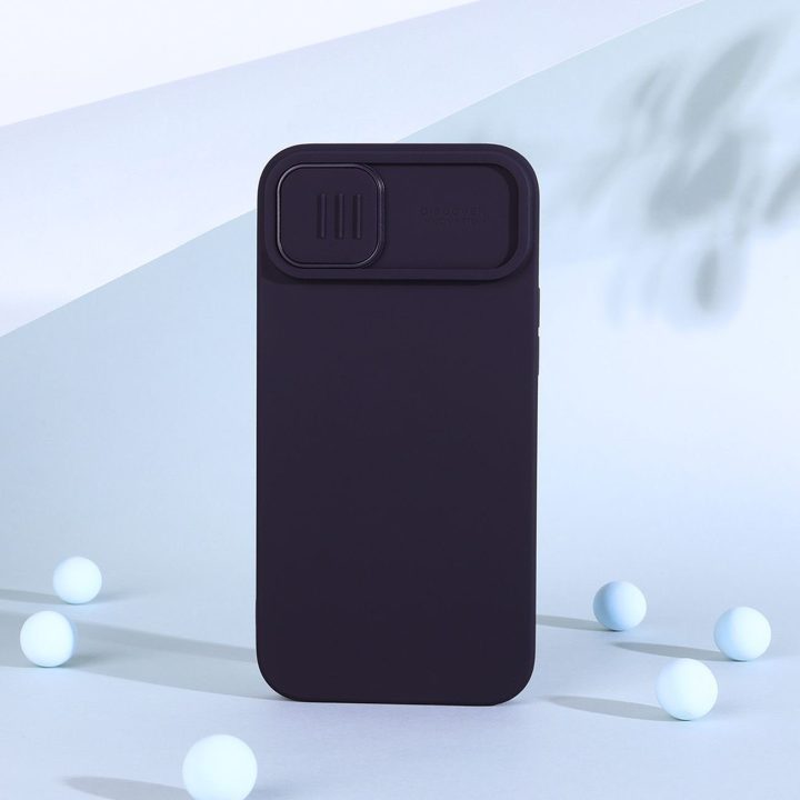 Nillkin CamShield magnetinis silikoninis dėklas iPhone 14 Plus magnetinis MagSafe dangtelis su fotoaparato dangteliu mėlynas