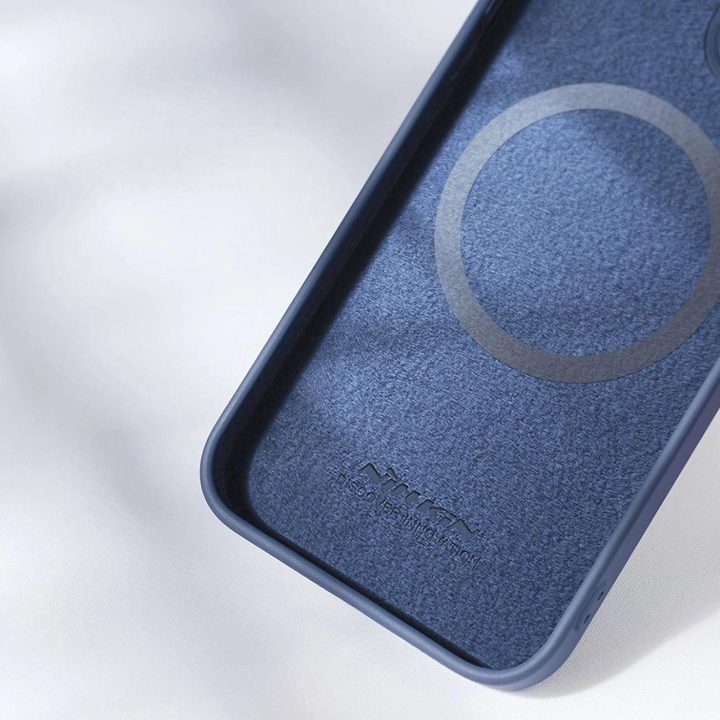 Nillkin CamShield magnetinis silikoninis dėklas iPhone 14 Plus magnetinis MagSafe dangtelis su fotoaparato dangteliu žalias