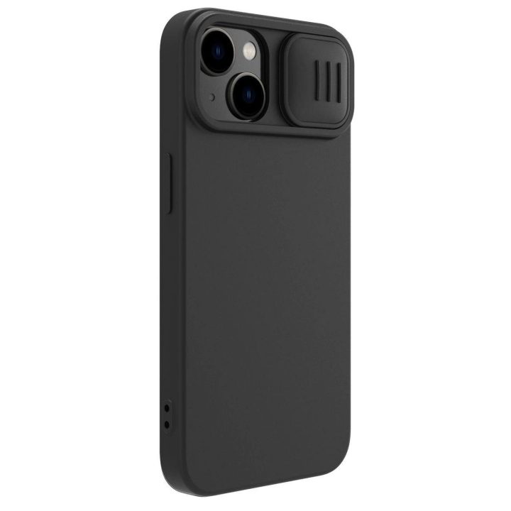 Nillkin CamShield Silky Silicone Case iPhone 14 Plus dangtelis su fotoaparato dangteliu juodas