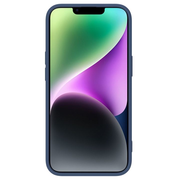 Nillkin CamShield Silky Silicone Case iPhone 14 Plus dangtelis su mėlynu fotoaparato dangteliu