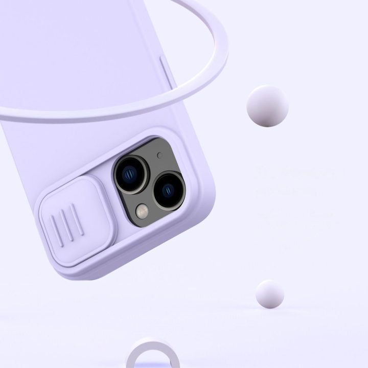 Nillkin CamShield Silky Silicone Case iPhone 14 Plus dangtelis su mėlynu fotoaparato dangteliu